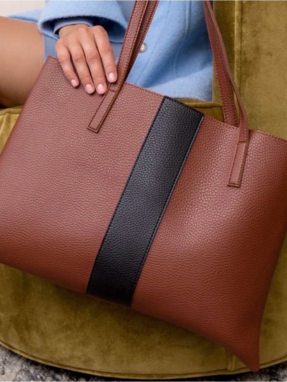 Vince Camuto Brown Tote with Black Center Stripe